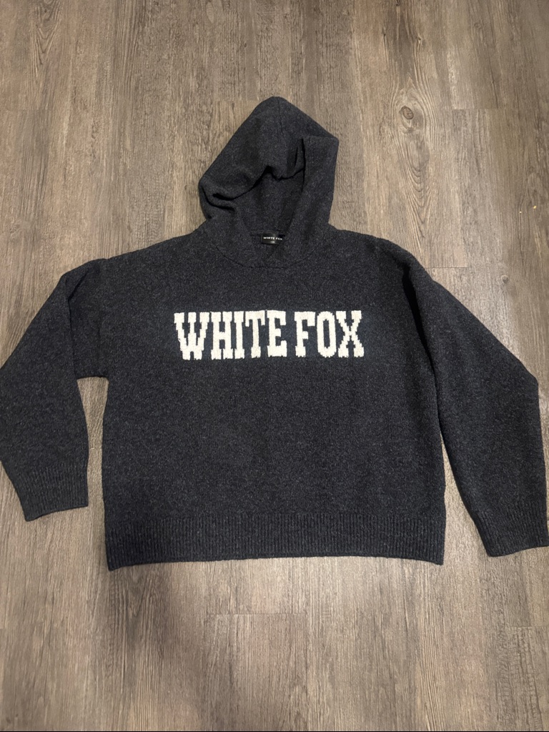 White Fox Boutique Black Hoodie Sweater With White Logo
